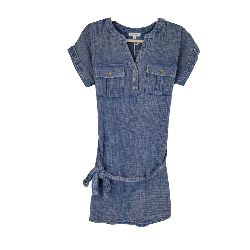 Blu Pepper Chambray Mini Dress Womens Size Small Blue Belted 100% Cotton NWT $79